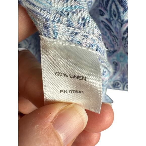 J. Jill Love Linen Blue Purple Paisley Print Essential Button Down Shirt Sz PXL - Picture 10 of 10